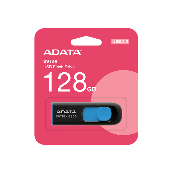 ADATA Pendrive 128GB, UV128 USB 3.2, Fekete-kék (AUV128-128G-RBE)