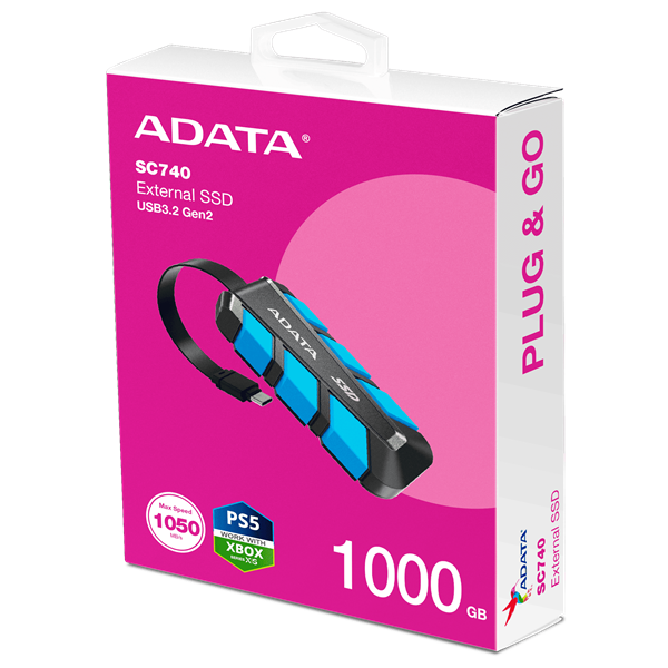 ADATA SSD Külső USB 3.2 1TB SC740, Type-C, Kék (SC740-1000G-CBU)