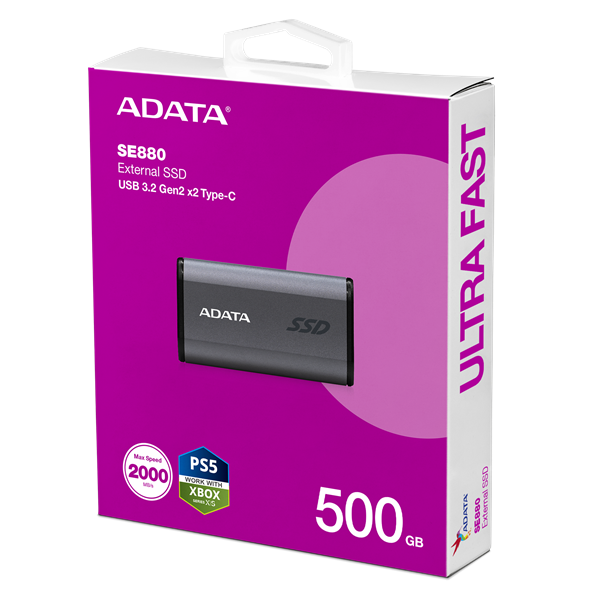 ADATA SSD Külső USB 3.2 500GB SE880 Elite, Type-C, Szürke (AELI-SE880-500GCGY)