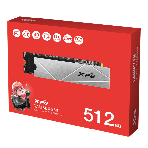 ADATA SSD M.2 2280 NVMe Gen4x4 512GB GAMMIX S60 (AGAMMIXS60-512G-CS)