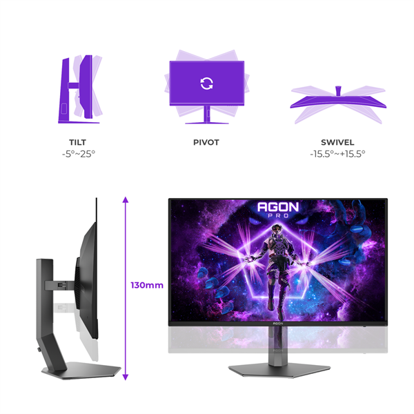 AOC Gaming 240Hz OLED monitor 31.5" AG326UZD2, 3840x2160, 16:9, 250cd/m2, 0,03ms, 2xHDMI/DisplayPort/2xUSB-A/USB-B (AG326UZD2)