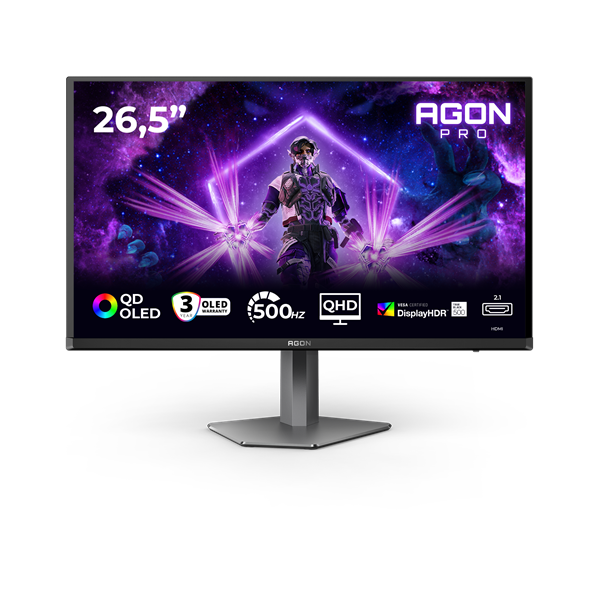 AOC Gaming OLED monitor 26,5" AG276QKD2 2560x1440, 16:9, 1000cd/m2, 0,03ms, HDMI/DisplayPort/2xUSB, áll.mag., pivot (AG276QKD2)