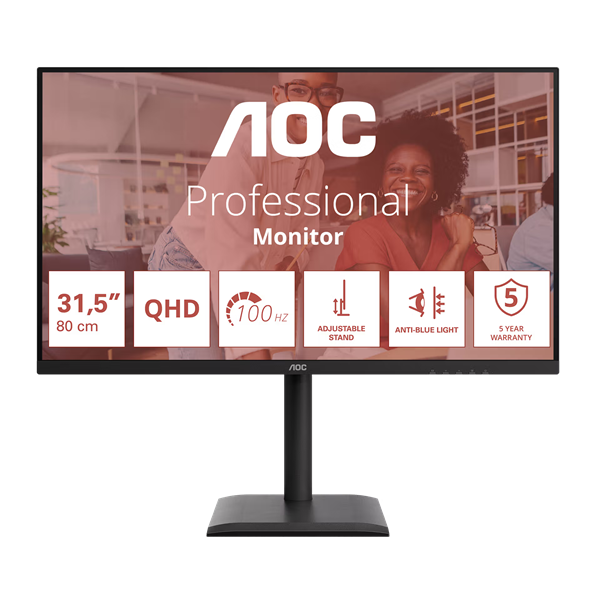 AOC IPS monitor 31,5"Q32E4U, 2560x1440,16:9, 350cd/m2, 4ms, DisplayPort/2xHDMI/4xUSB-A/1xUSB-B, hangszóró,áll.mag.,pivot (Q32E4U)