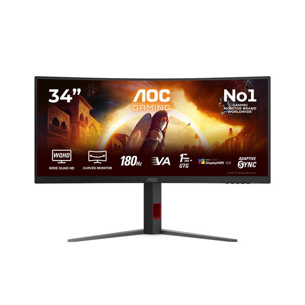 AOC Ívelt Gaming 180Hz VA monitor 34" CU34G4CA, 3440x1440, 21:9, 450cd/m2, 1ms, 2xHDMI/DisplayPort/2xUSB, hangszóró (CU34G4CA)