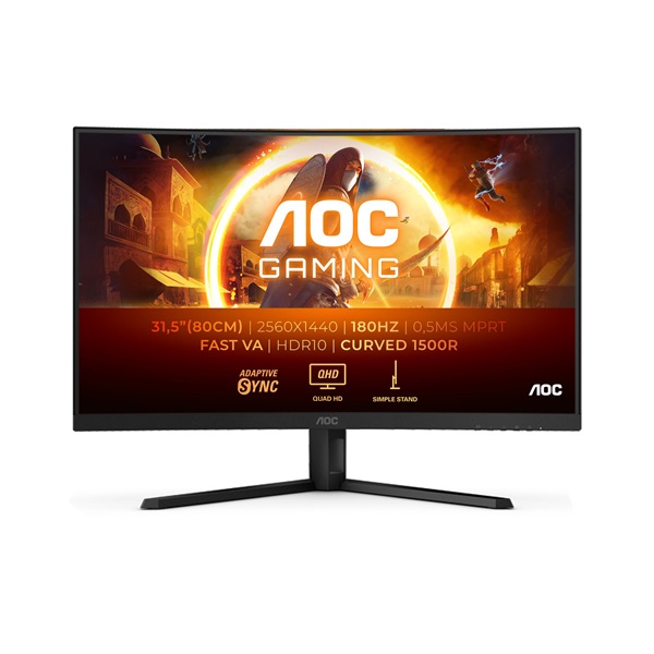 AOC Ívelt Gaming 180Hz monitor 31,5" CQ32G4VE, 2560x1440, 16:9, 300cd/m2, 1ms, 2xHDMI/DisplayPort, HDR10 (CQ32G4VE)