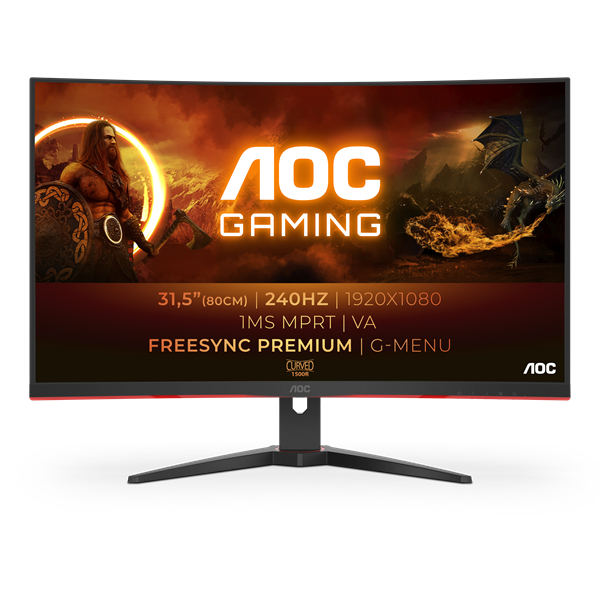 AOC Ívelt Gaming 240Hz VA monitor 31.5" C32G2ZE/BK, 1920x1080, 16:9, 300cd/m2, 1ms, 2xHDMI/DisplayPort (C32G2ZE/BK)
