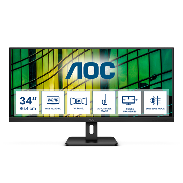 AOC monitor 34" U34E2M, 3440x1440, 21:9, 300cd/m2, 4ms, 2xHDMI/DisplayPort (U34E2M)
