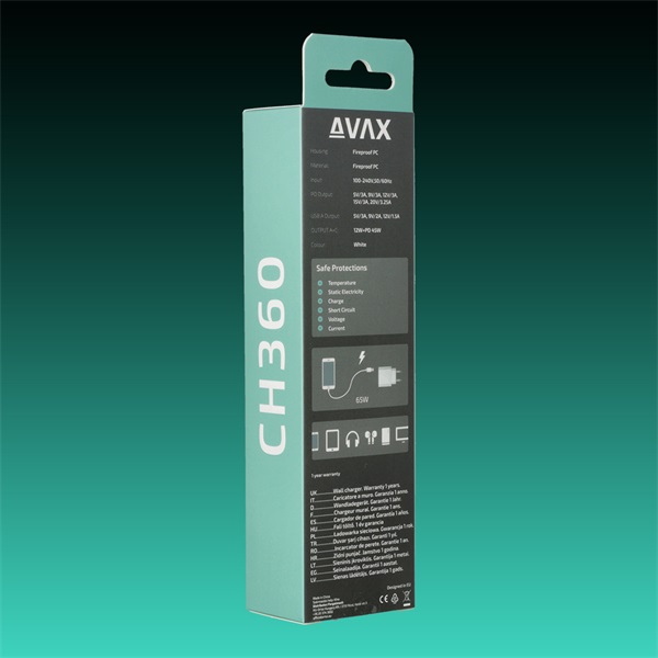 AVAX Hálózati töltő USB-A USB-C 65W, fehér (AVAX_CH360)
