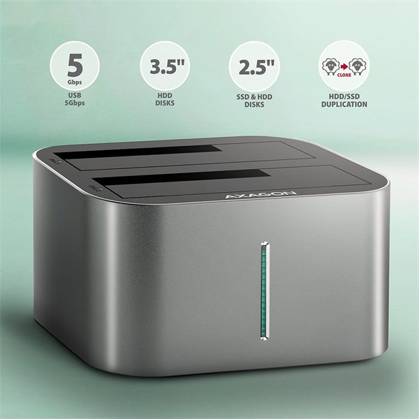 AXAGON ADSA-DC dual SATA 2.5"/3.5" SSD/HDD CLONE dokkoló, USB-C, 5 Gbps (ADSA-DC)
