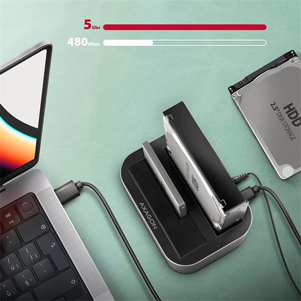 AXAGON ADSA-DC dual SATA 2.5"/3.5" SSD/HDD CLONE dokkoló, USB-C, 5 Gbps (ADSA-DC)
