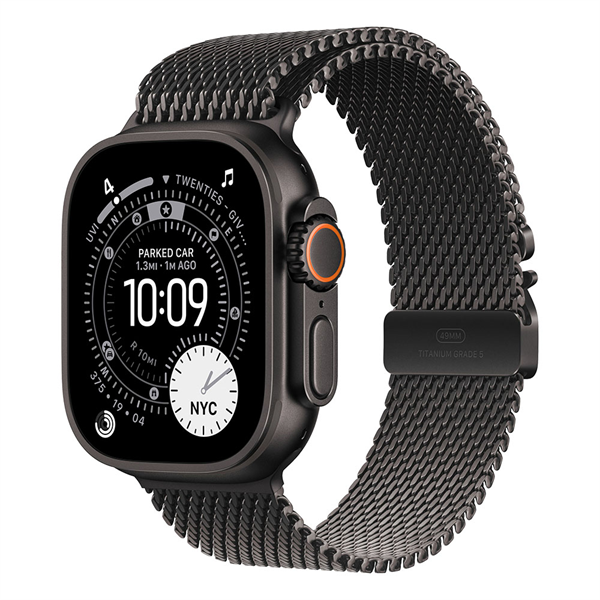 Apple Watch Ultra 3 Cellular 49mm Black Titanium Case with Black Titanium Milanese Loop - Large (MF1T4QH/A)