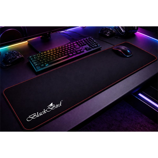 BLACKBIRD Egérpad Gamer DeepBlack  80x30cm 3mm vastag piros varrott szegély (BH1824)