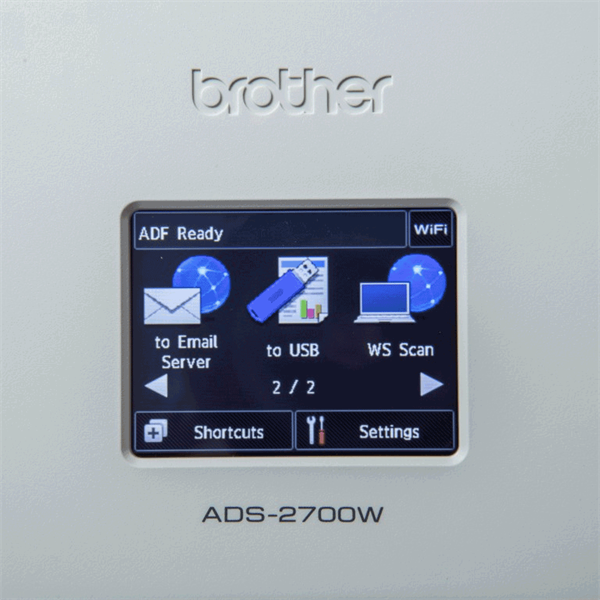 BROTHER Asztali szkenner ADS-2700W, A4, 35 lap/perc, WiFi/LAN/USB, ADF, duplex, 1200x1200dpi, 512MB, LCD kijelző (ADS2700WTC1)