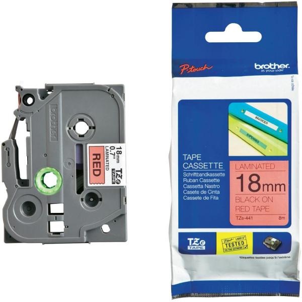 BROTHER szalag TZe-441, Piros alapon Fekete, Laminált, 18mm  0.7", 8 méter (TZE441)