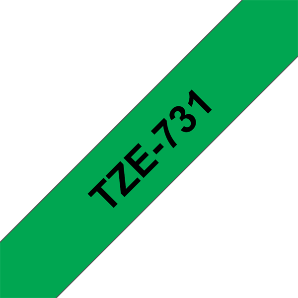 BROTHER szalag TZe-731, Zöld alapon Fekete, Laminált, 12mm  0.47", 8 méter (TZE731)