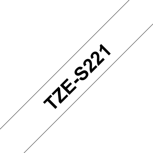 BROTHER szalag TZe-S221, Fehér alapon Fekete, Erős tapadású, 9mm  0.35", 8 méter (TZES221)