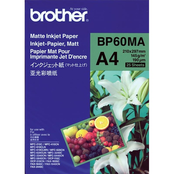 BROTHER Fotópapír BP60MA, Matt tintasugaras papír (A4 / 25 lap / 145g/m2) (BP60MA)