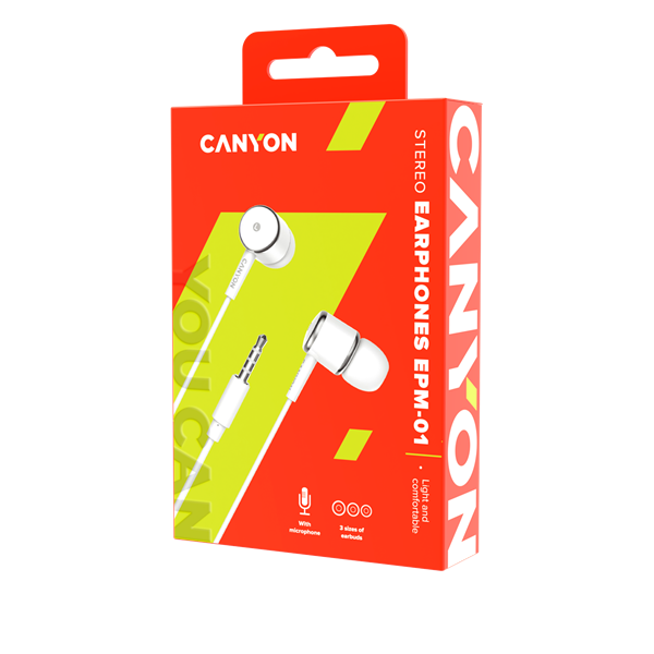 CANYON Vezetékes Fülhallgató, Mikrofonnal, fehér - CNE-CEPM01W (CNE-CEPM01W)