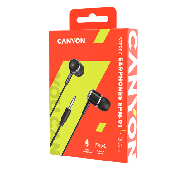 CANYON Vezetékes Fülhallgató, Mikrofonnal, fekete - CNE-CEPM01B (CNE-CEPM01B)