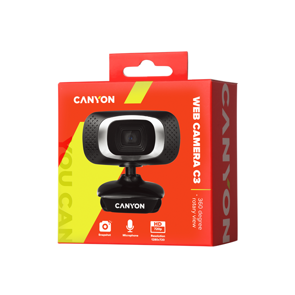 CANYON Webkamera, 1MP, HD 720p, USB2.0, Forgatható, fekete-ezüst - CNE-CWC3N (CNE-CWC3N)