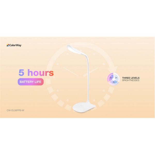 COLORWAY Asztali LED lámpa beépített akkumulátor, flexibilis, 5500-6000k, 115 lm, fehér (CW-DL06FPB-W) (CW-DL06FPB-W)