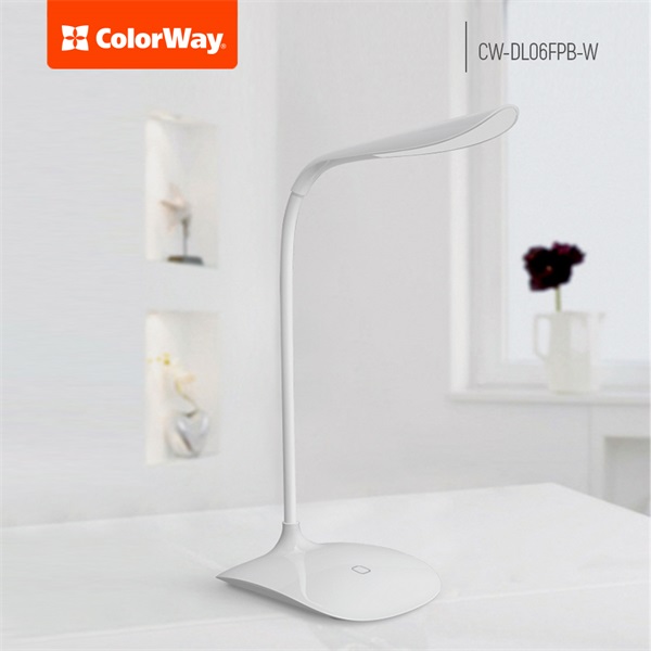 COLORWAY Asztali LED lámpa beépített akkumulátor, flexibilis, 5500-6000k, 115 lm, fehér (CW-DL06FPB-W) (CW-DL06FPB-W)