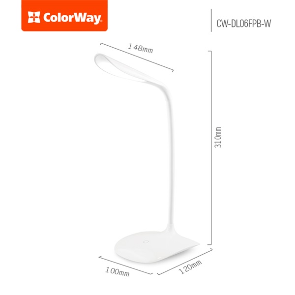COLORWAY Asztali LED lámpa beépített akkumulátor, flexibilis, 5500-6000k, 115 lm, fehér (CW-DL06FPB-W) (CW-DL06FPB-W)