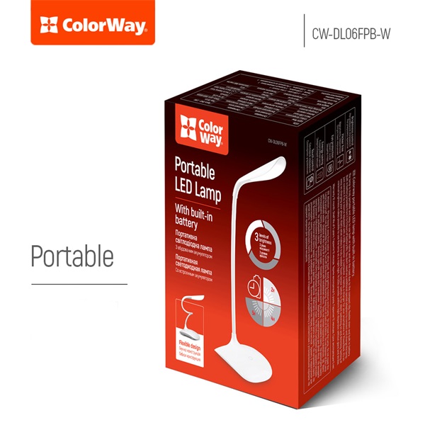 COLORWAY Asztali LED lámpa beépített akkumulátor, flexibilis, 5500-6000k, 115 lm, fehér (CW-DL06FPB-W) (CW-DL06FPB-W)