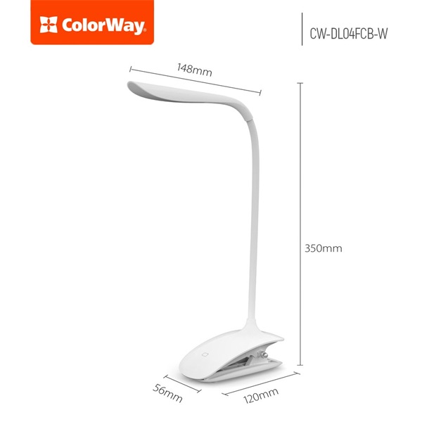 COLORWAY Asztali LED lámpa beépített akkumulátor, flexibilis, felcsiptethető, 5500-6000k, 115 lm, fehér (CW-DL04FCB-W) (CW-DL04FCB-W)