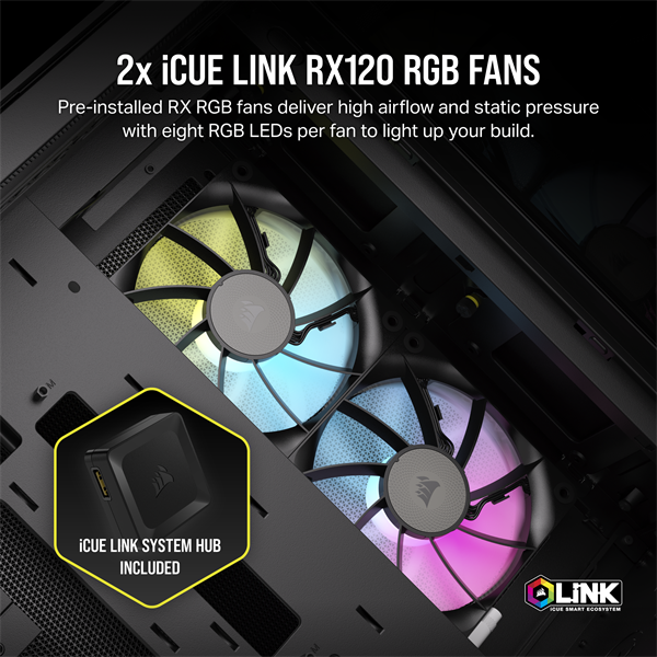 CORSAIR Ház Micro-ATX iCUE LINK 2500X RGB, Tápegység nélkül, Edzett Üveg, fekete (CC-9011267-WW)