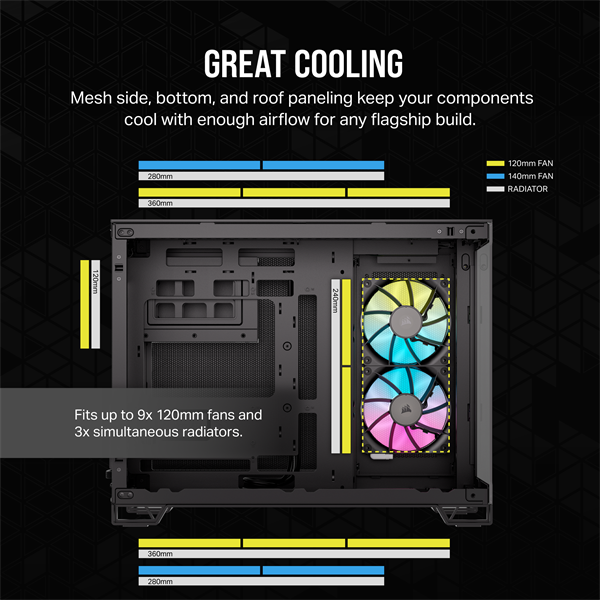 CORSAIR Ház Micro-ATX iCUE LINK 2500X RGB, Tápegység nélkül, Edzett Üveg, fekete (CC-9011267-WW)