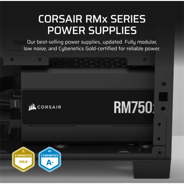 CORSAIR Tápegység Moduláris, RM750x, 750W, ATX 3.1, PCIe 5.1, 14cm, Cybenetics Gold (CP-9020285-EU)