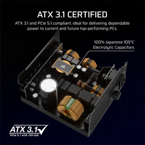 CORSAIR Tápegység Moduláris, RM750x, 750W, ATX 3.1, PCIe 5.1, 14cm, Cybenetics Gold (CP-9020285-EU)