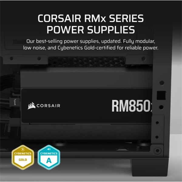 CORSAIR Tápegység Moduláris, RM850x, 850W, ATX 3.1, PCIe 5.1, 14cm, Cybenetics Gold (CP-9020270-EU)