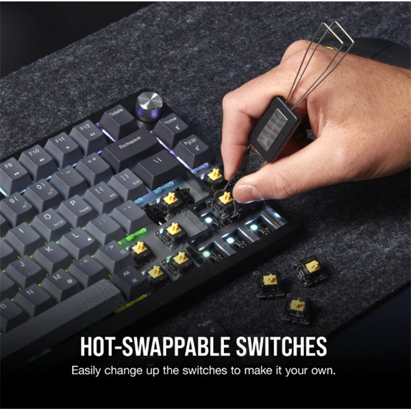 CORSAIR Vezeték Nélküli Billentyűzet Gaming, K65 PLUS 75%, Mechanikus, MLX Red switch, US, fekete (CH-91D401L-NA)