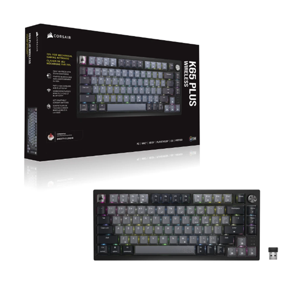 CORSAIR Vezeték Nélküli Billentyűzet Gaming, K65 PLUS 75%, Mechanikus, MLX Red switch, US, fekete (CH-91D401L-NA)