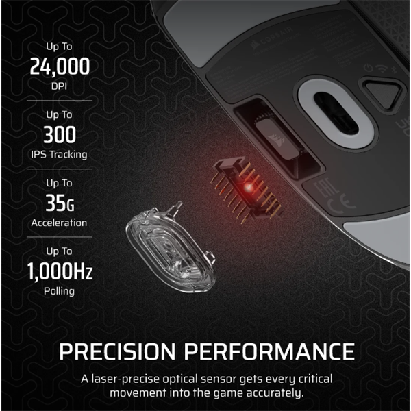 CORSAIR Vezeték Nélküli Egér Gaming, M55 Lightwight, 6 programozható gomb, Ultra-könnyű, 16000dpi, fekete (CH-931F000-WW)