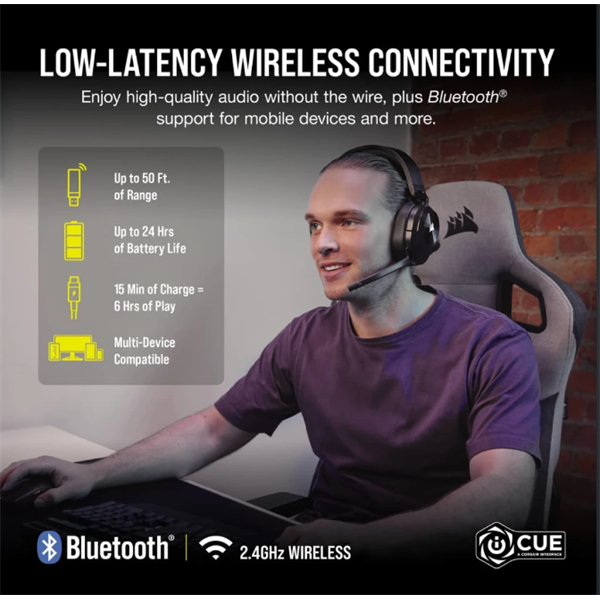 CORSAIR Vezeték Nélküli Headset, HS55 WIRELESS Gaming, 7.1 Hangzás, fekete (CA-9011280-EU)