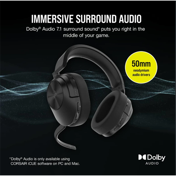 CORSAIR Vezeték Nélküli Headset, HS55 WIRELESS Gaming, 7.1 Hangzás, fekete (CA-9011280-EU)