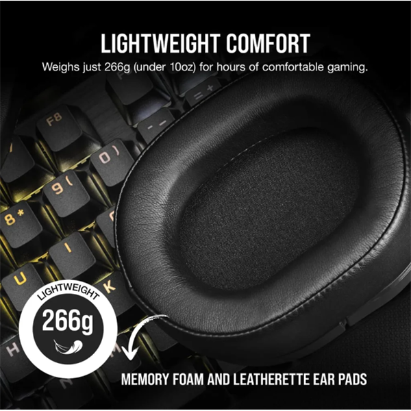 CORSAIR Vezeték Nélküli Headset, HS55 WIRELESS Gaming, 7.1 Hangzás, fekete (CA-9011280-EU)