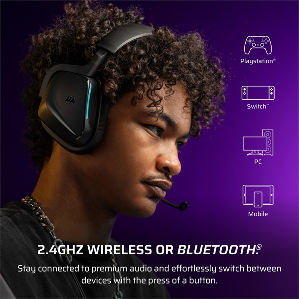 CORSAIR Vezeték Nélküli Headset, VOID v2 Wireless Gaming Headset, Dolby Atmos, carbon (CA-9011379-WW)