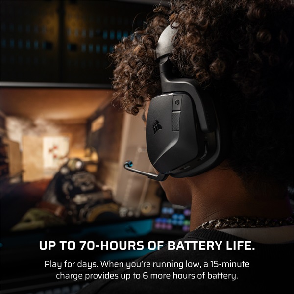 CORSAIR Vezeték Nélküli Headset, VOID v2 Wireless Gaming Headset, Dolby Atmos, carbon (CA-9011379-WW)