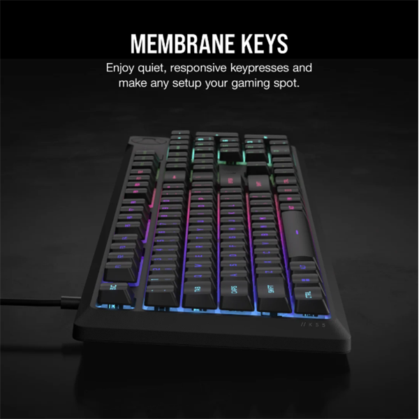 CORSAIR Vezetékes Billentyűzet Gaming, K55 CORE RGB, Médiavezérlő gombok, Cseppálló, US, fekete (CH-9226C65-NA)