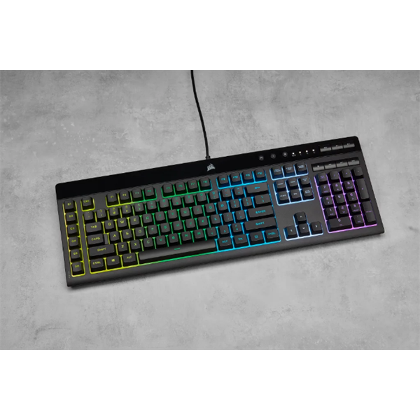 CORSAIR Vezetékes Billentyűzet Gaming, K55 RGB PRO, 6 programozható billentyű, Cseppálló, Csuklótámasz, US, fekete (CH-9226765-NA)