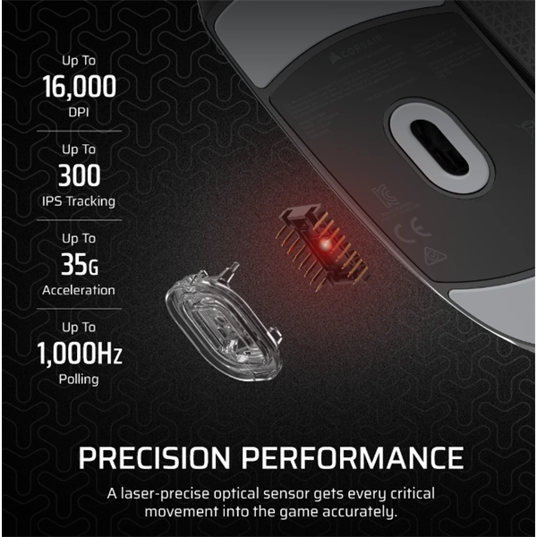 CORSAIR Vezetékes Egér Gaming, M55 Lightwight, 6 programozható gomb, Ultra-könnyű, 16000dpi, fekete (CH-930F000-WW)