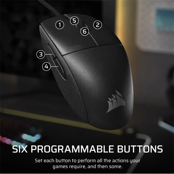 CORSAIR Vezetékes Egér Gaming, M55 Lightwight, 6 programozható gomb, Ultra-könnyű, 16000dpi, fekete (CH-930F000-WW)