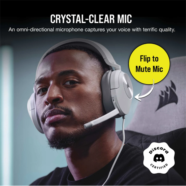 CORSAIR Vezetékes Headset, HS55 Gaming, Ultrakönnyű, Jack dugós, fehér (CA-9011261-EU)