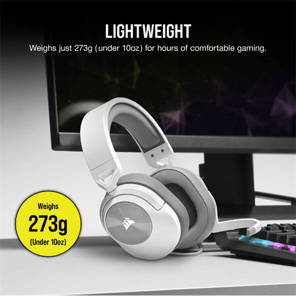 CORSAIR Vezetékes Headset, HS55 Gaming, Ultrakönnyű, Jack dugós, fehér (CA-9011261-EU)