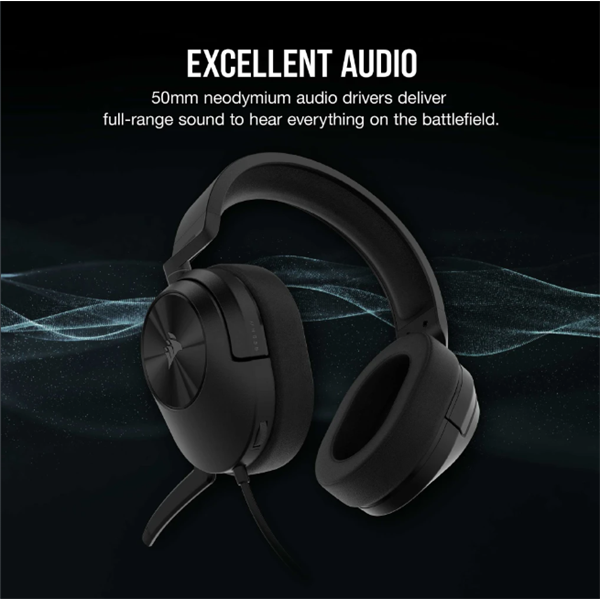 CORSAIR Vezetékes Headset, HS55 Gaming, Ultrakönnyű, Jack dugós, fekete (CA-9011260-EU)