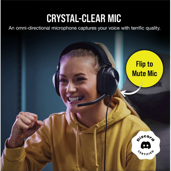 CORSAIR Vezetékes Headset, HS55 Gaming, Ultrakönnyű, Jack dugós, fekete (CA-9011260-EU)